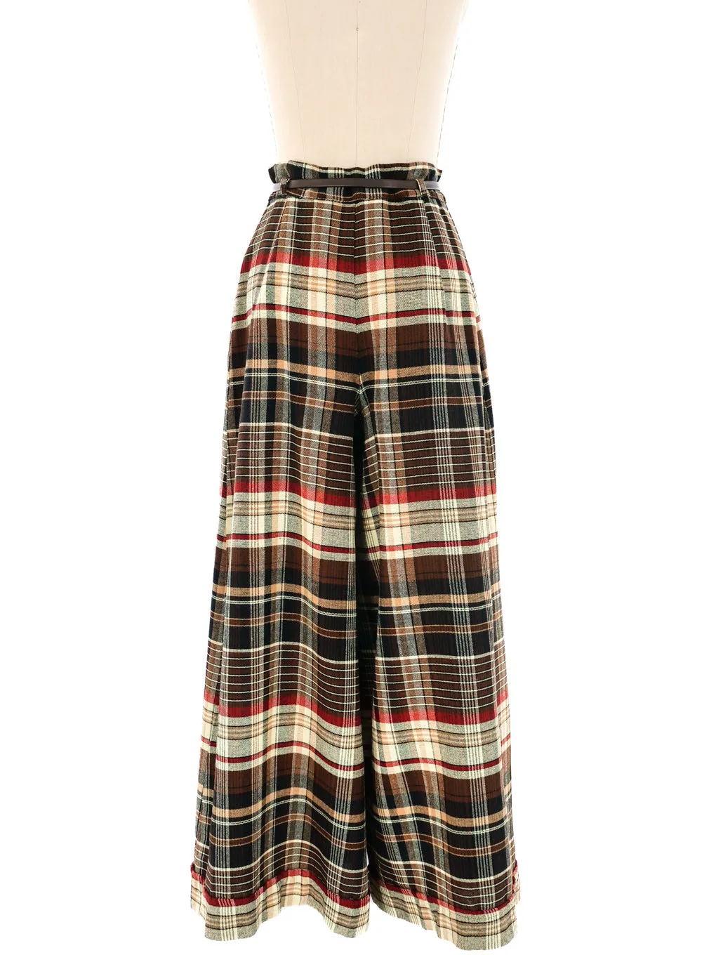 1970's Wool Brown Plaid Wide Leg Flares