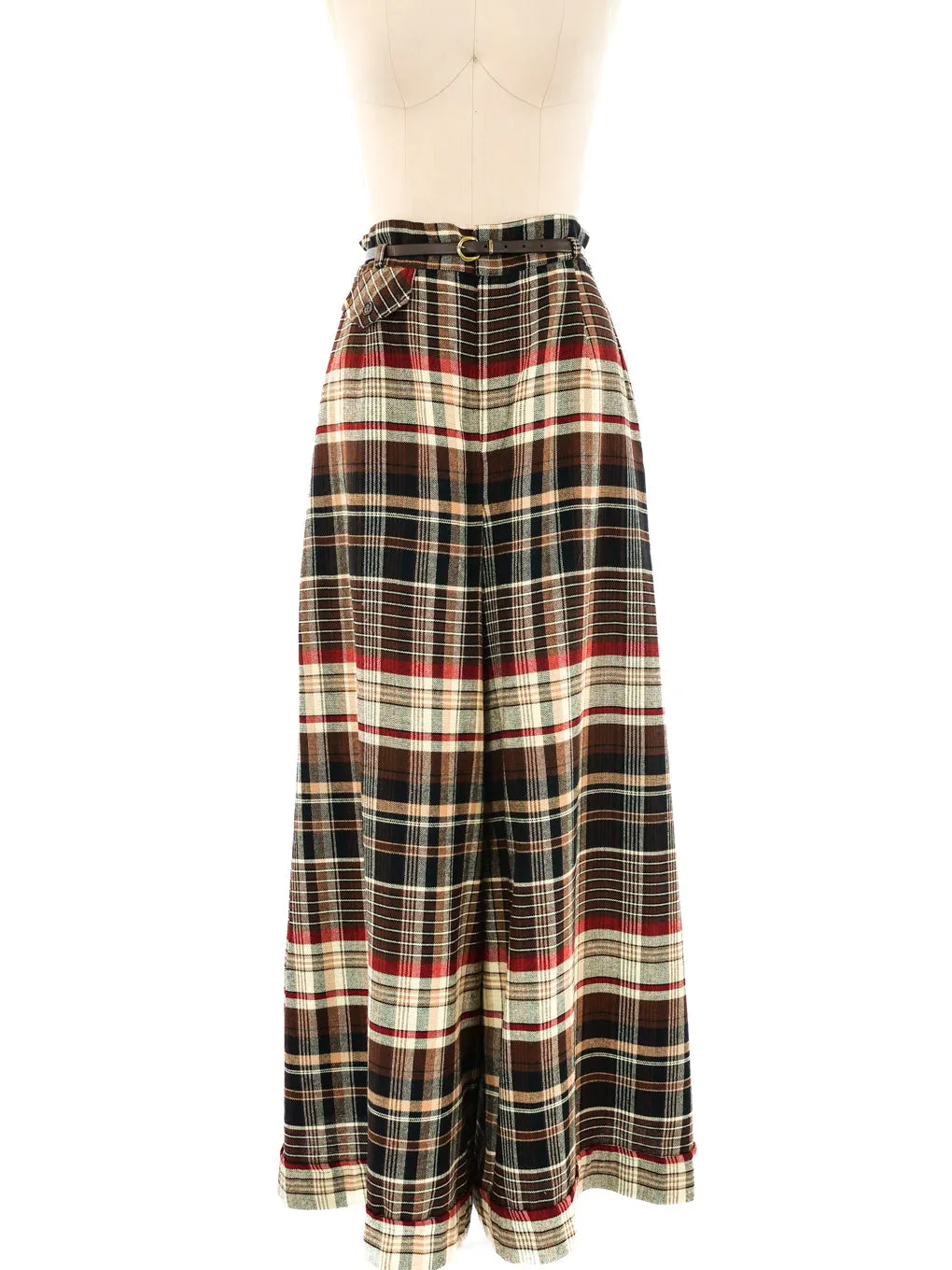 1970's Wool Brown Plaid Wide Leg Flares