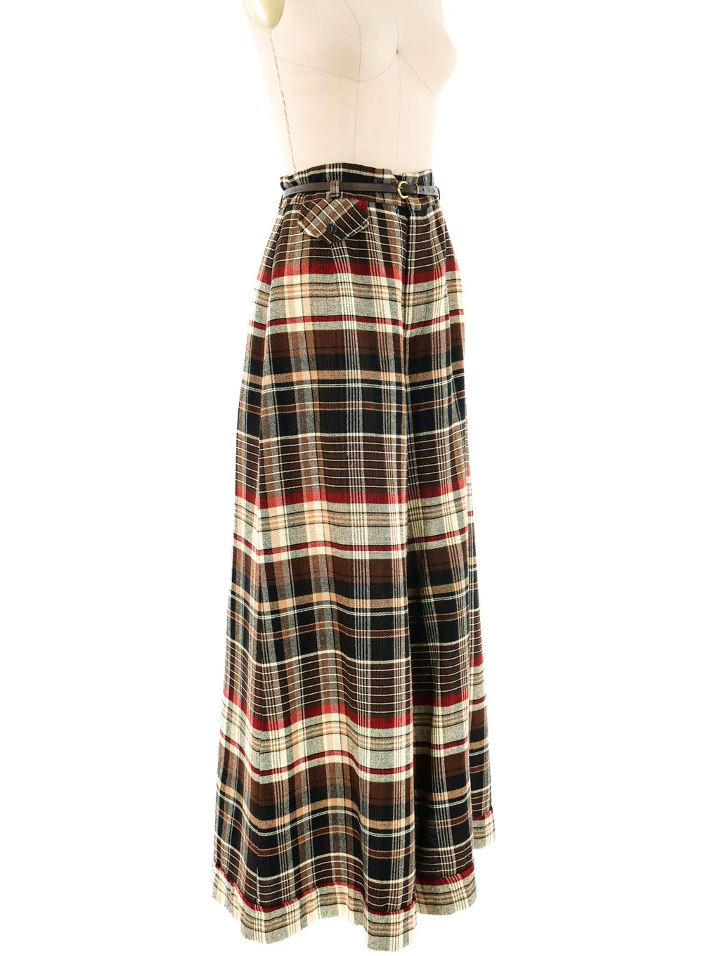 1970's Wool Brown Plaid Wide Leg Flares