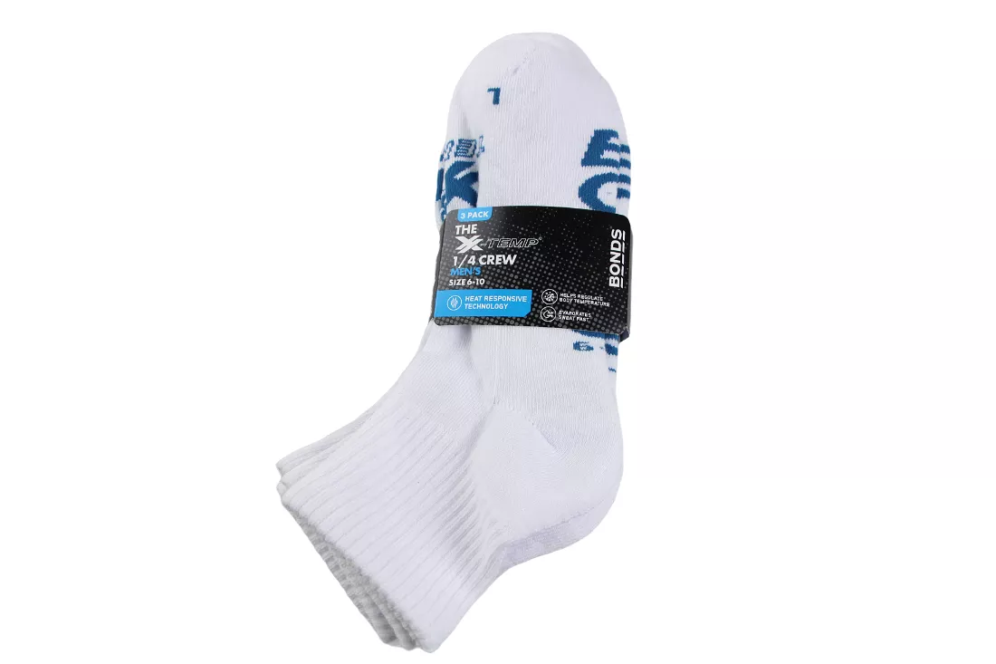 6 Pairs X Bonds Mens X-Temp Quarter Crew Socks White As8