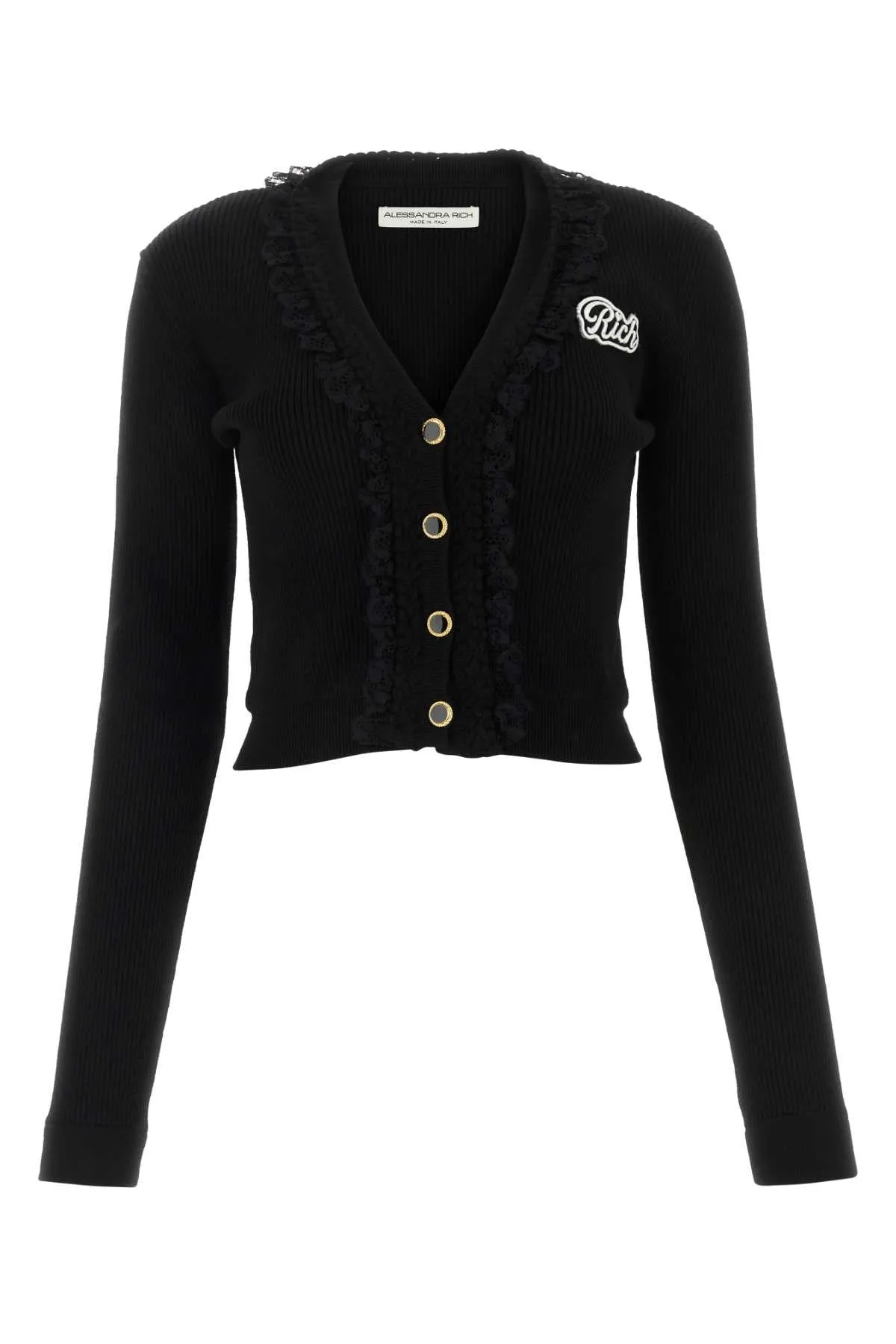 Alessandra Rich Black Wool Blend Cardigan