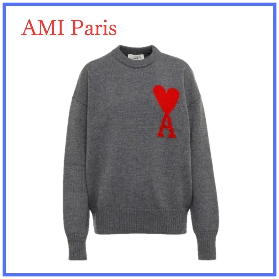 AMI PARIS  |Crew Neck Casual Style Unisex Wool Street Style Long Sleeves