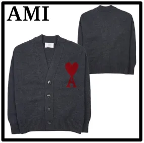 AMI PARIS  |Unisex Wool Street Style Logo Designers Cardigans