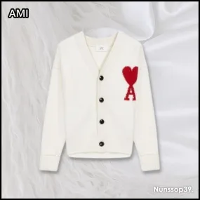 AMI PARIS  |Unisex Wool Street Style Plain Logo Designers Cardigans