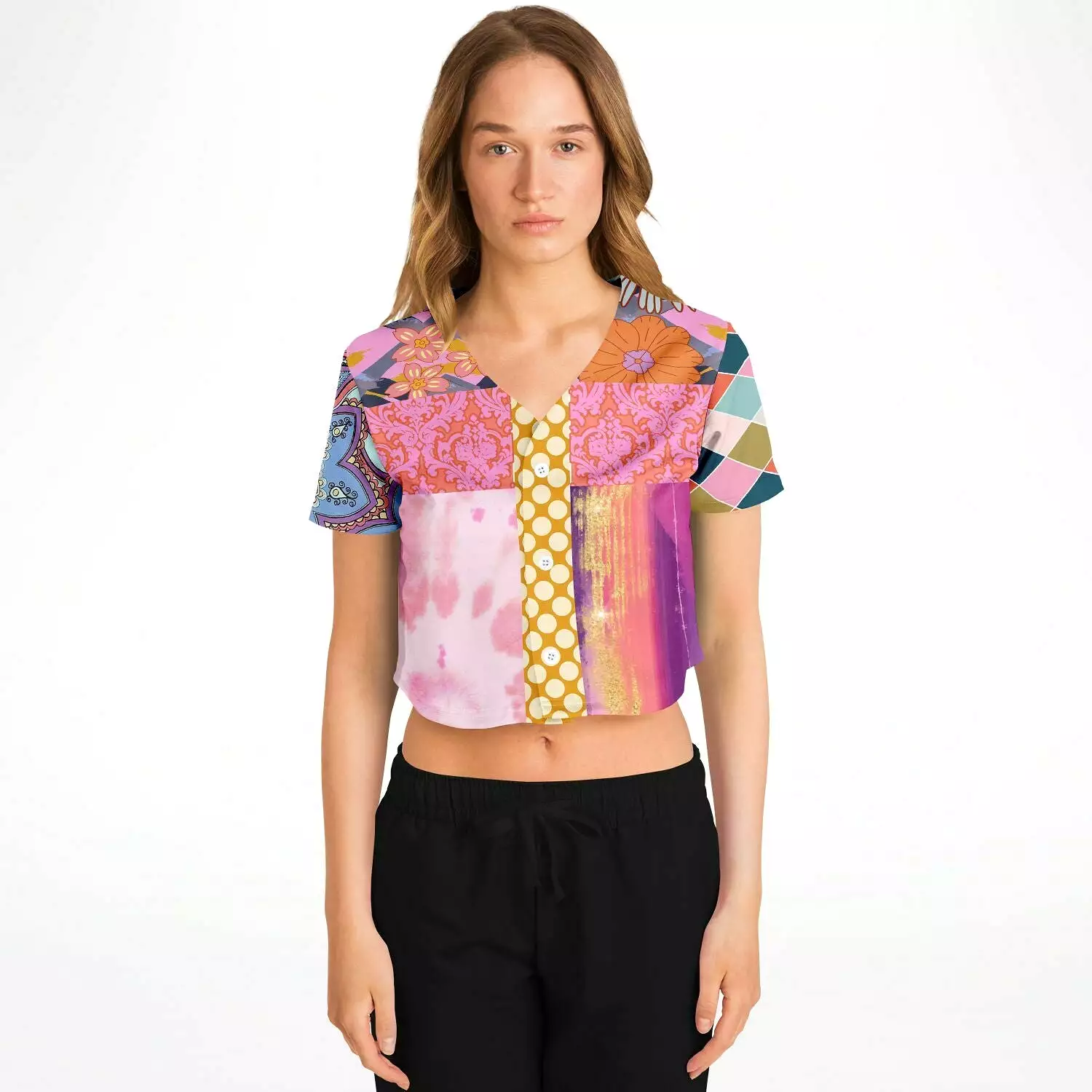 Bahama Mama Patchwork Cropped Button Front Jersey