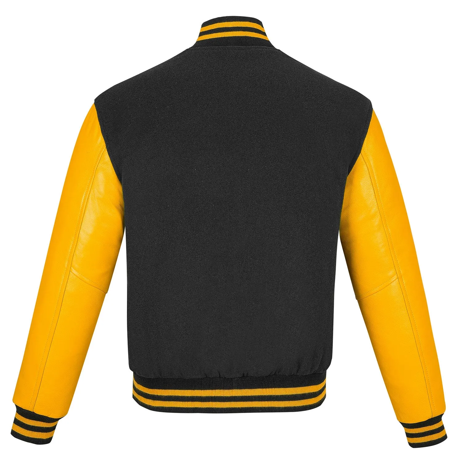 Biker Gear Pro Classic Hybrid Varsity Jacket University Letterman Bomber Jacket-Pure Wool & Original Cowhide Leather Jacket, Bla