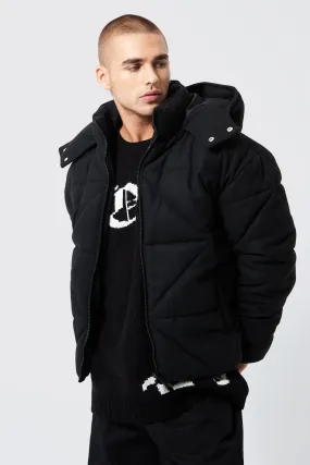 Boxy Wool Look Panel Puffer | boohooMAN UK