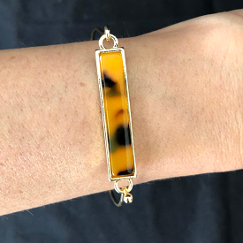 Brown Leopard Gold Bar Bracelet