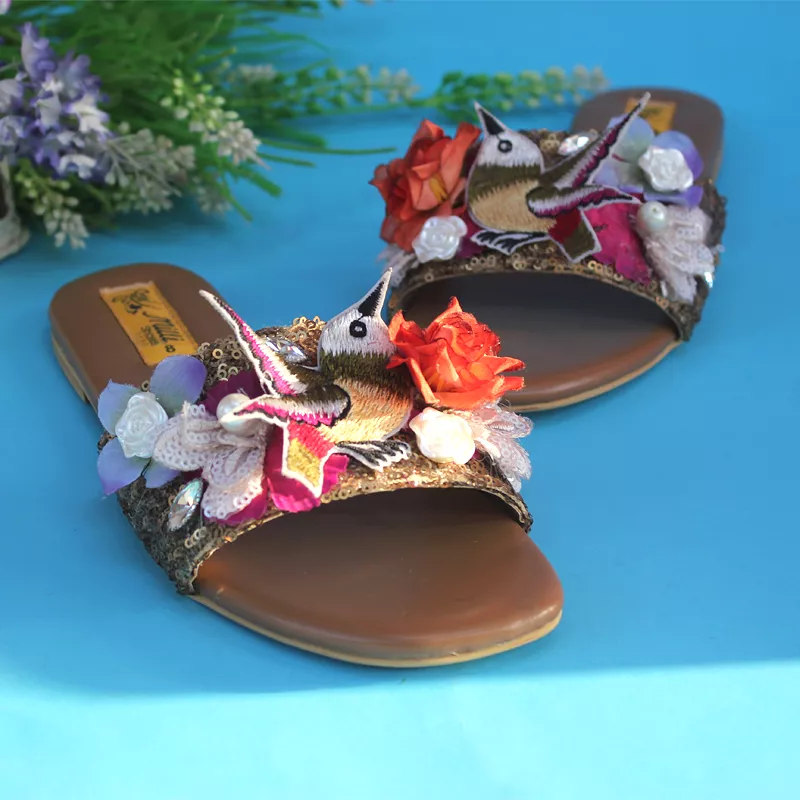 Brown Multi Color Slippers for Women