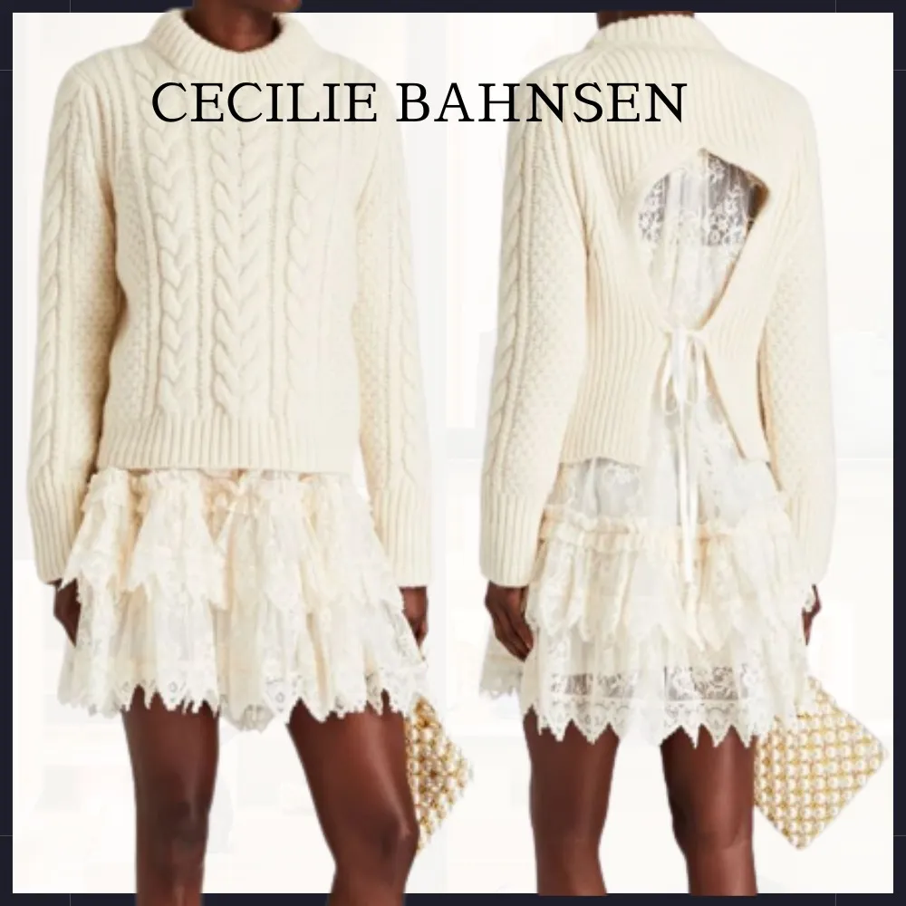 CECILIE BAHNSEN  |Casual Style Wool Long Sleeves Plain Elegant Style