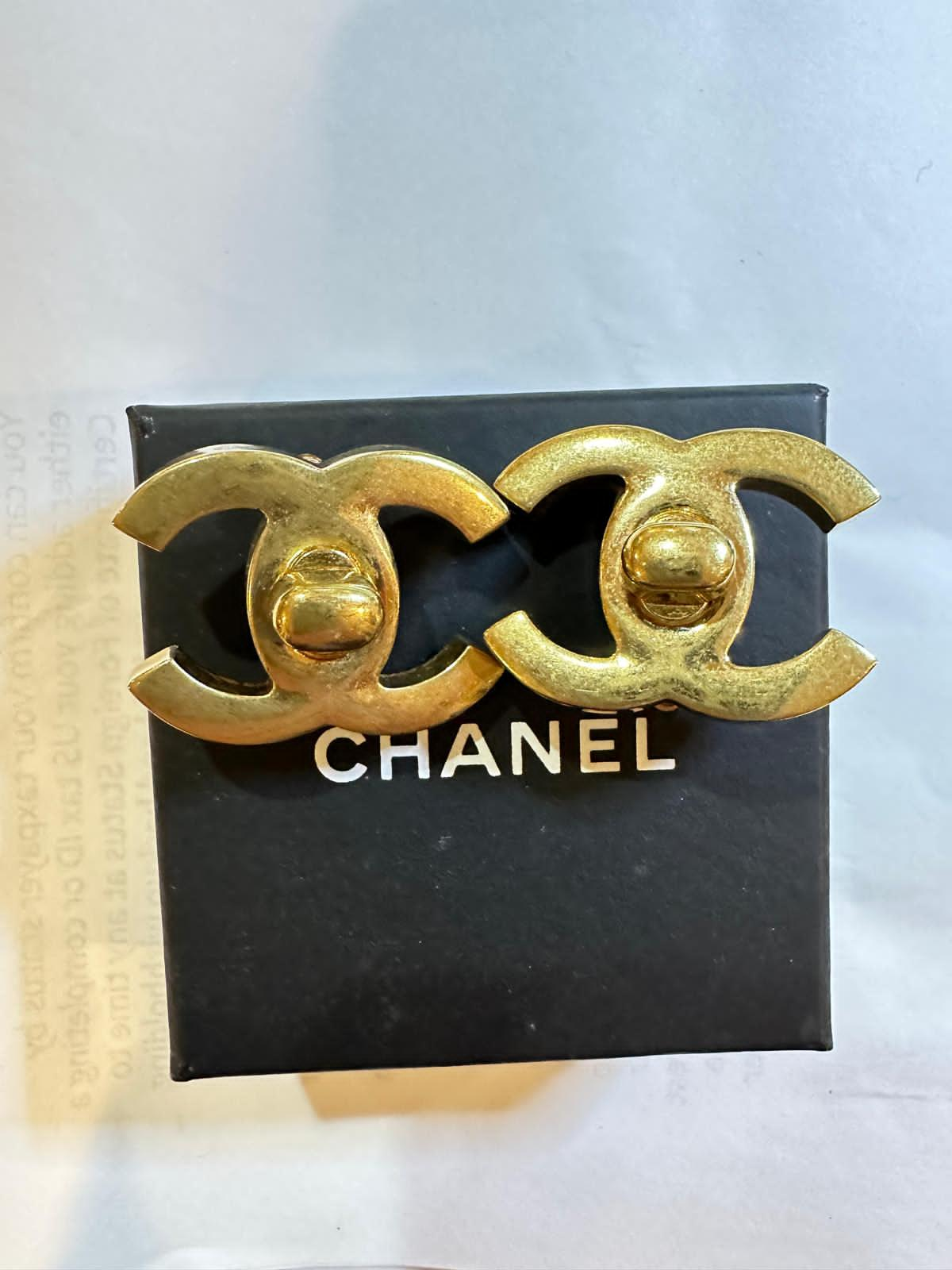 Chanel 09A CC Turnlock Oversized Gold Tone Clip On Earrings