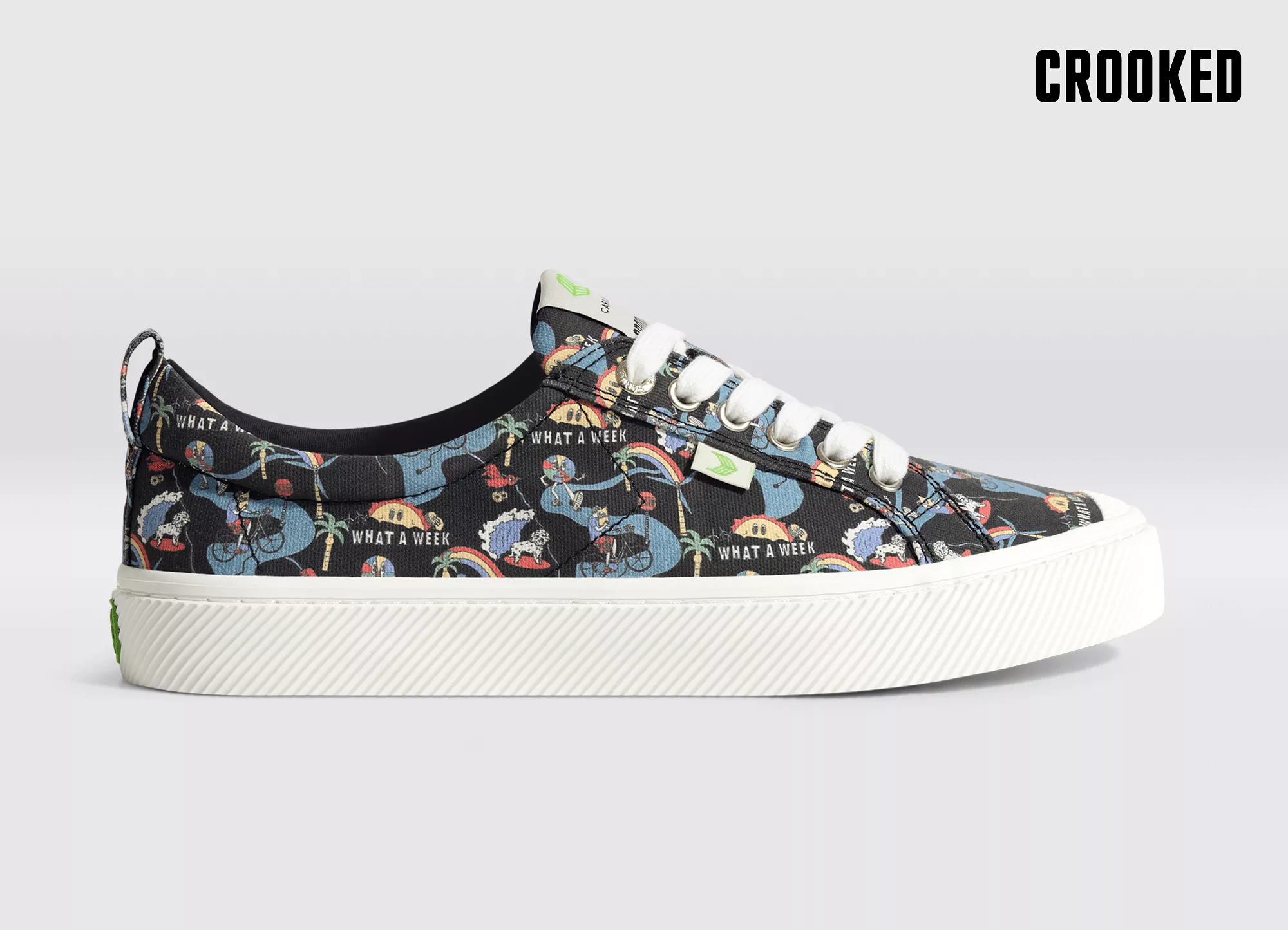 Crooked OCA Low Black Graphic Print Canvas Sneaker Men