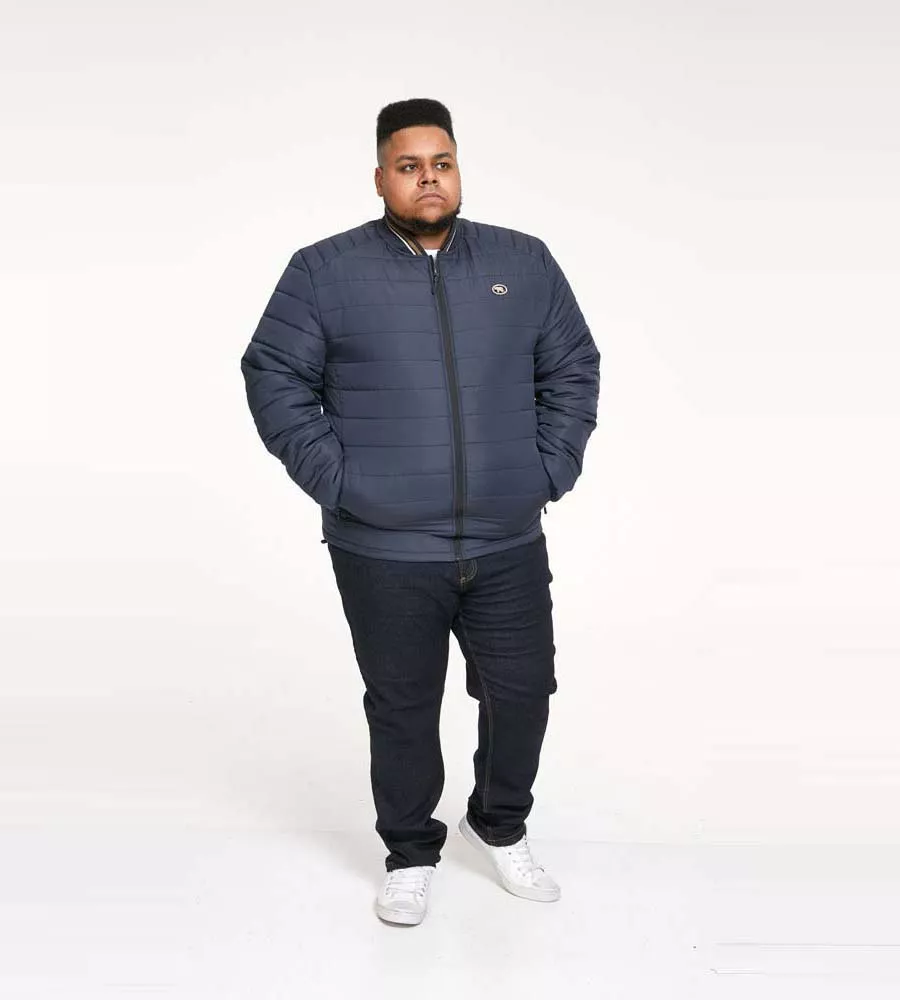 D555 Big Mens Navy Puffer Jacket With Rib Collar And Tipping (JEREMY 1)