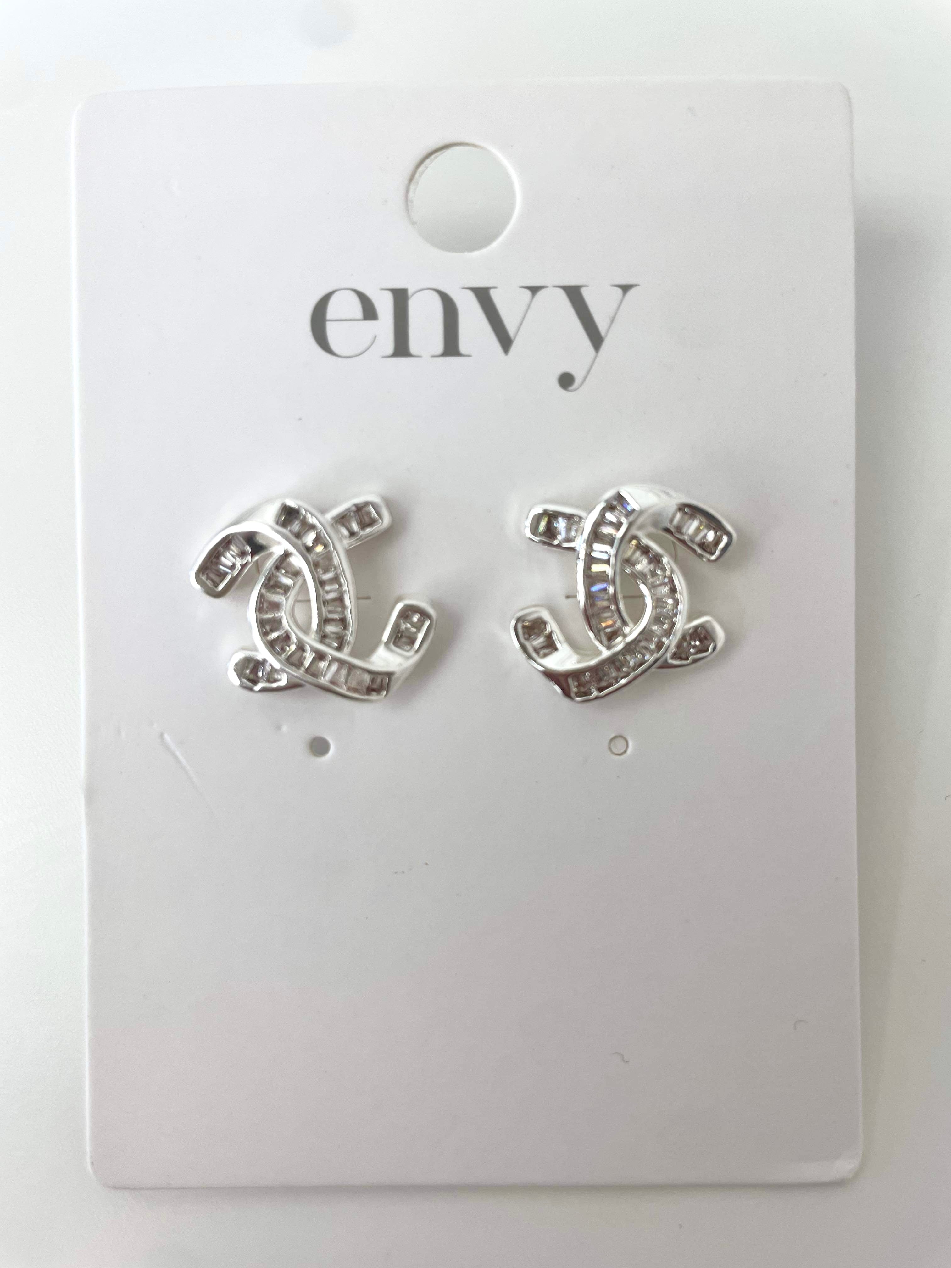 Envy Diamanté Crossover Earrings - Silver