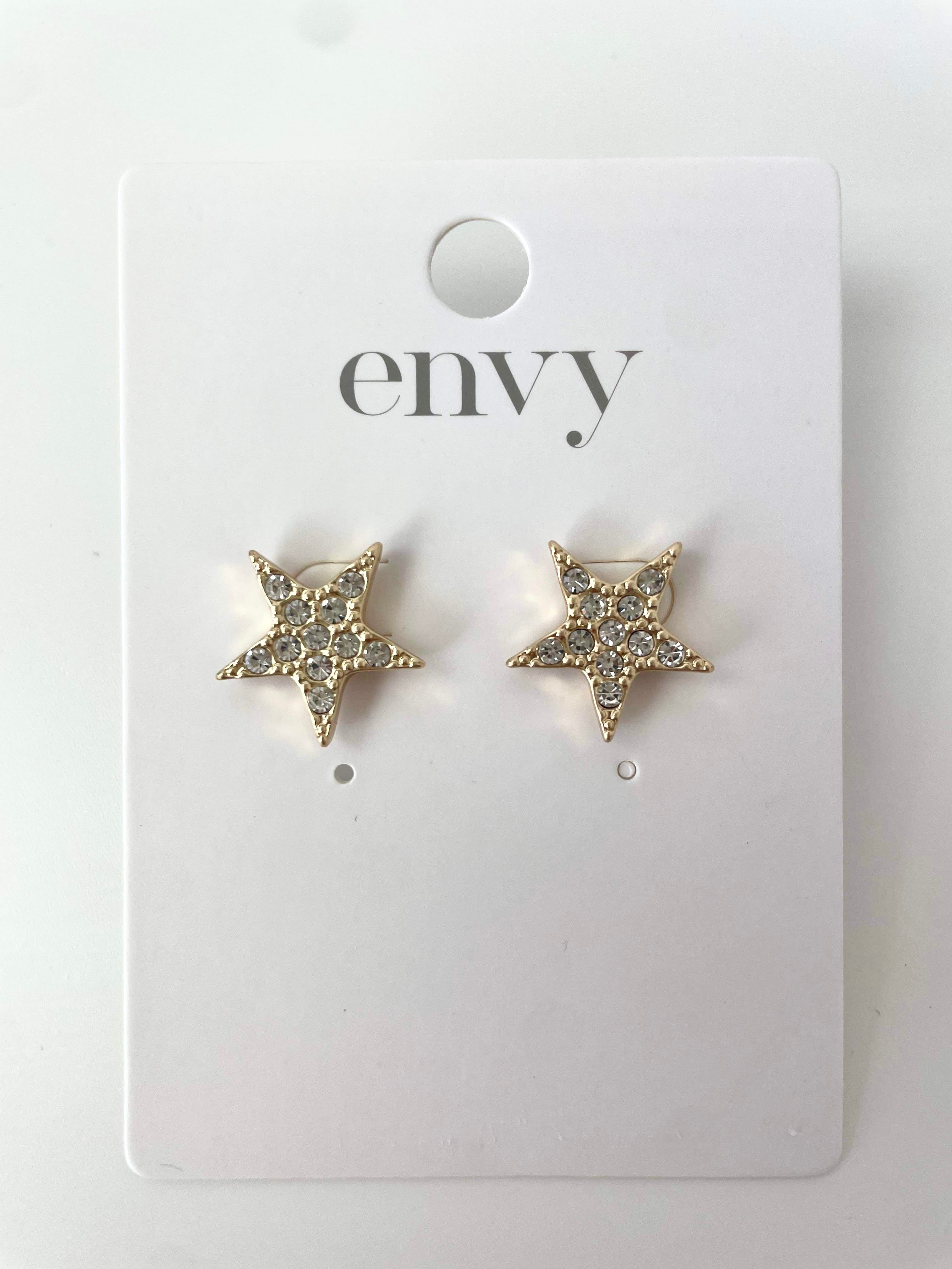 Envy Diamanté Star Earrings - Gold