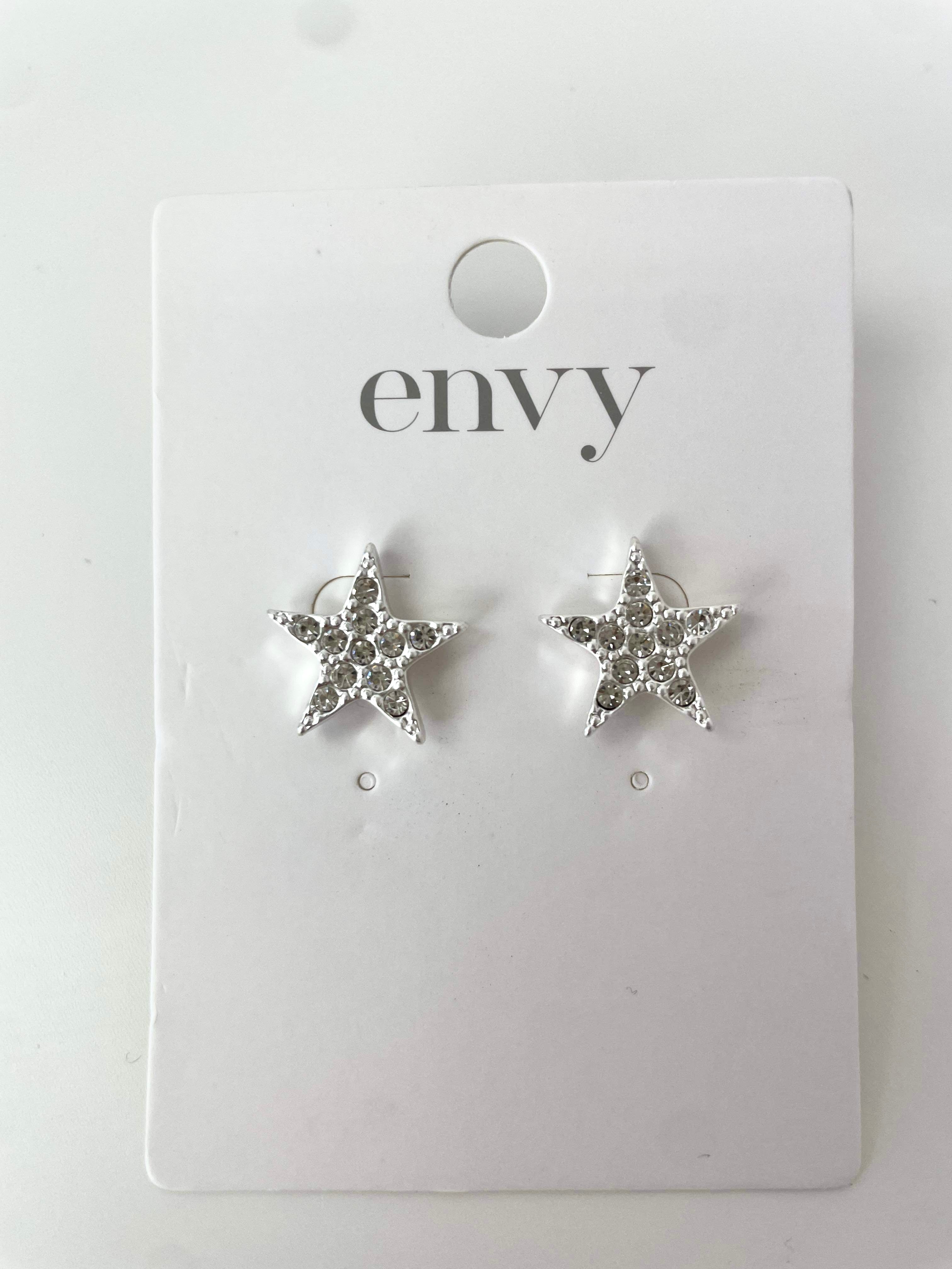 Envy Diamanté Star Earrings - Silver