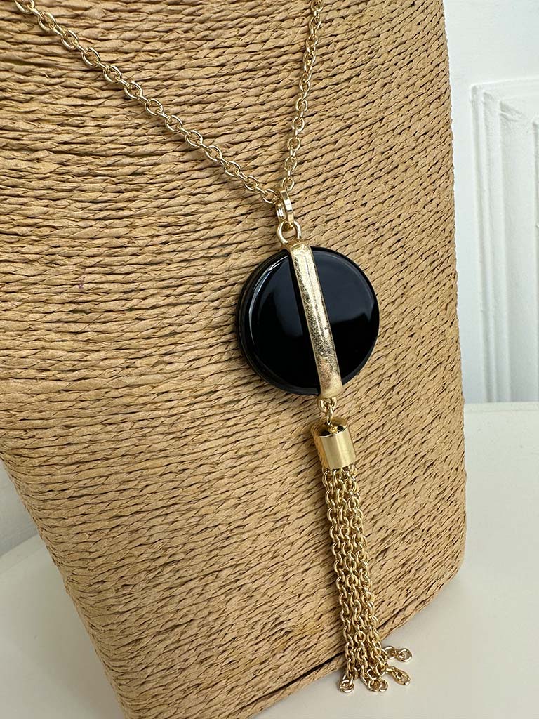 Envy Disc Tassel Necklace - Gold & Black