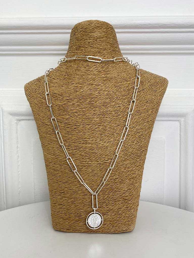 Envy Double Chain Coin Necklace - Silver