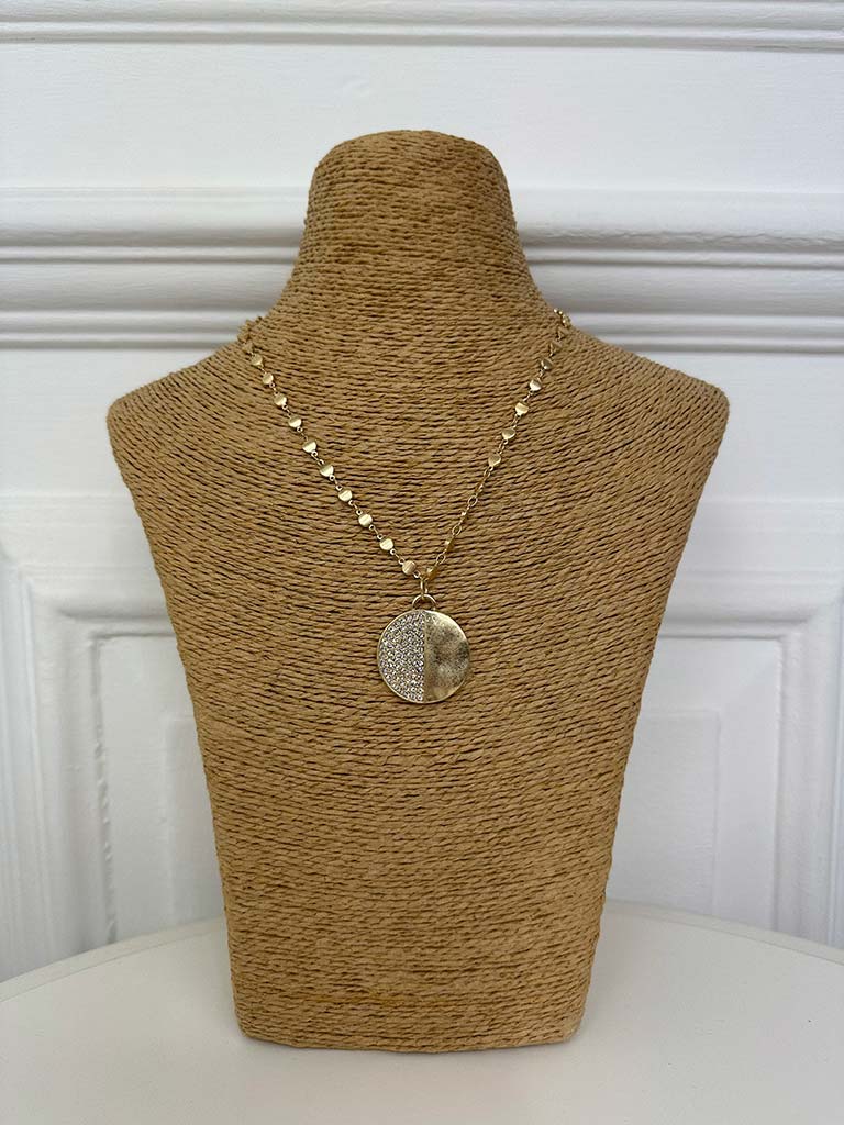 Envy Embellished Disc Necklace - Gold