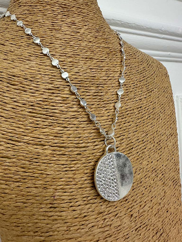 Envy Embellished Disc Necklace - Silver