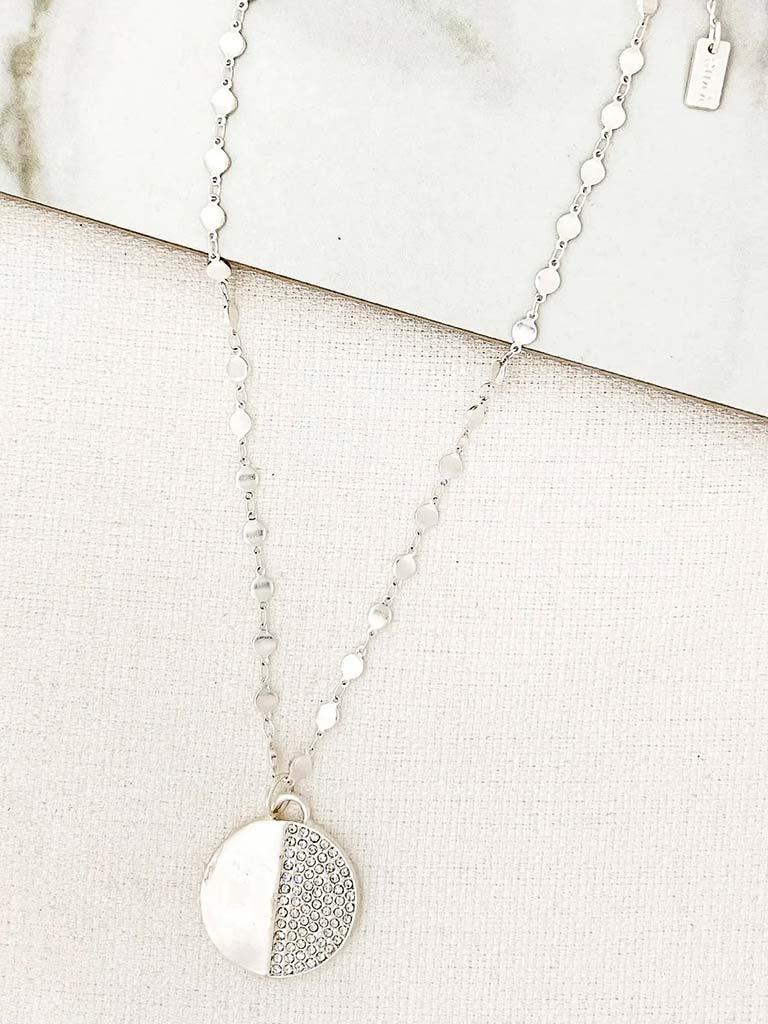 Envy Embellished Disc Necklace - Silver