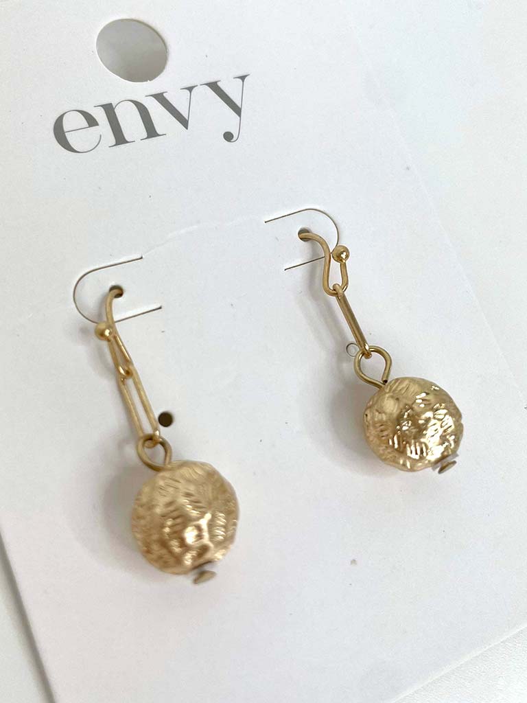 Envy Textured Ball Hook Earrings - Gold