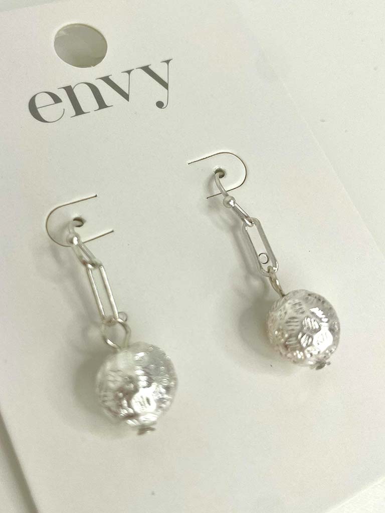 Envy Textured Ball Hook Earrings - Silver