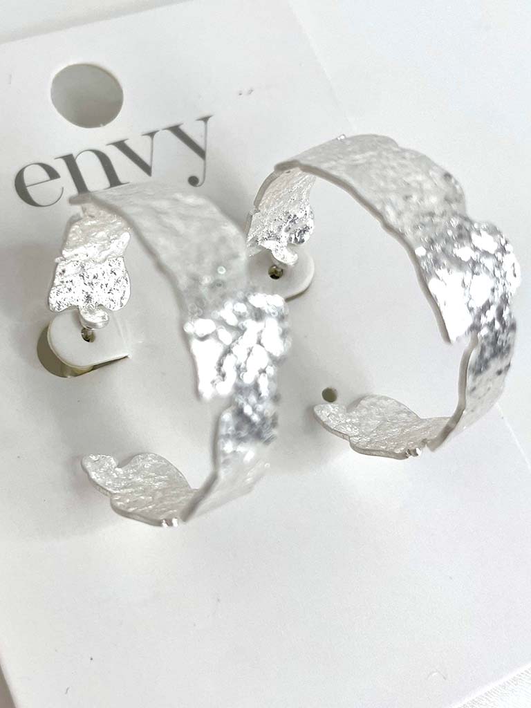 Envy Textured Chunky Hoop Earrings - Silver