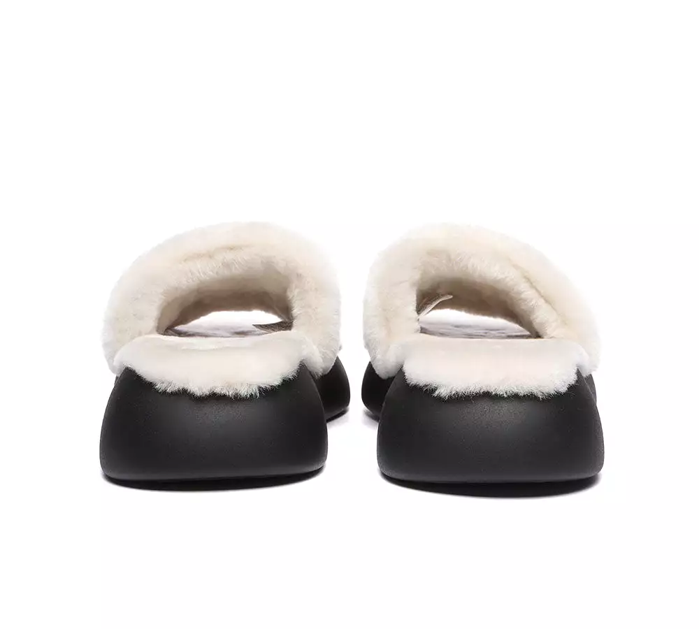 EVERAU High Platform Sheepskin Wool Slides Women Flossy Slipper