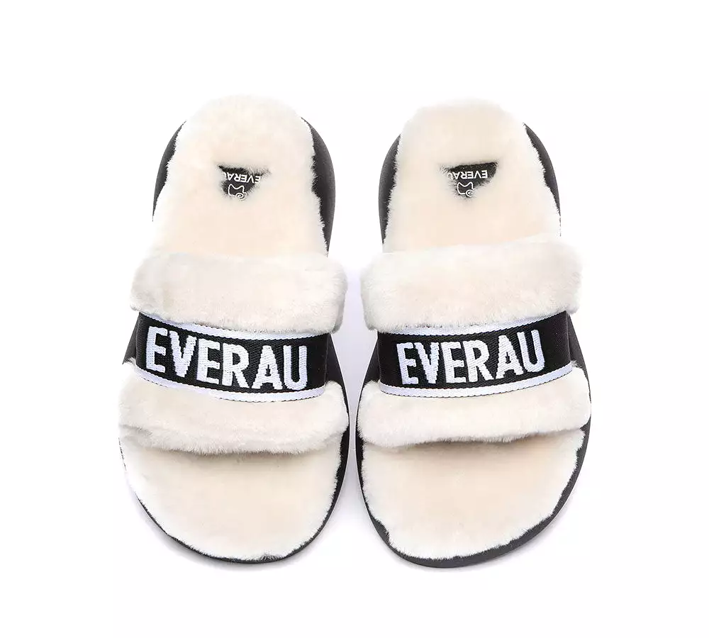 EVERAU High Platform Sheepskin Wool Slides Women Flossy Slipper