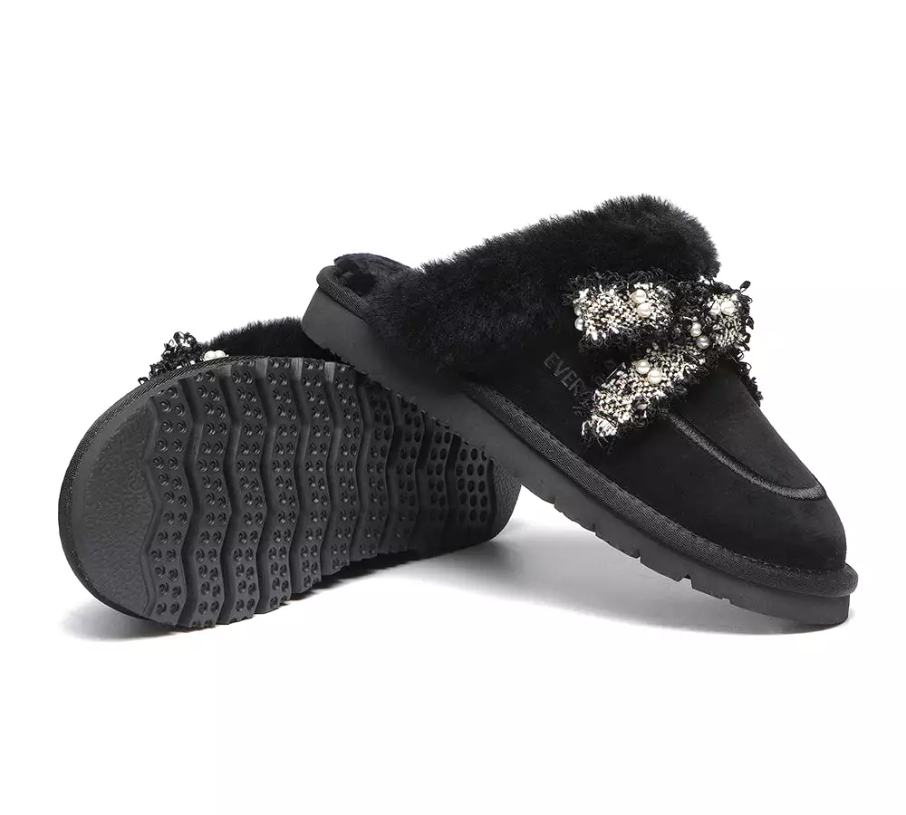 EVERAU Premium Sheepskin Bow Slipper Women Barbra