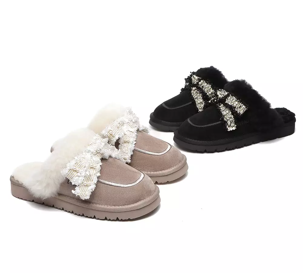 EVERAU Premium Sheepskin Bow Slipper Women Barbra