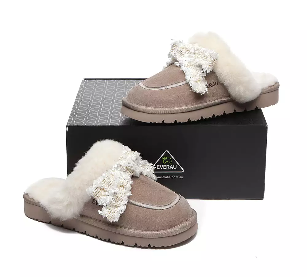 EVERAU Premium Sheepskin Bow Slipper Women Barbra