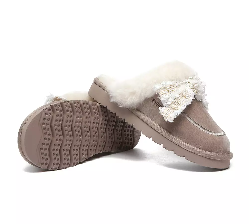 EVERAU Premium Sheepskin Bow Slipper Women Barbra