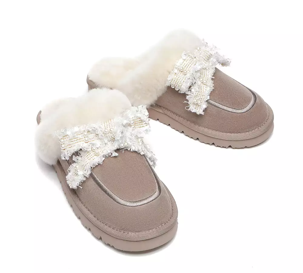 EVERAU Premium Sheepskin Bow Slipper Women Barbra