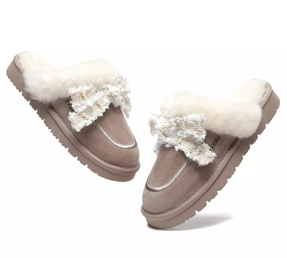 EVERAU Premium Sheepskin Bow Slipper Women Barbra