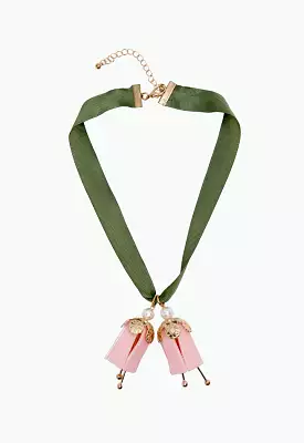 Flower Ribbon Pendant Necklace