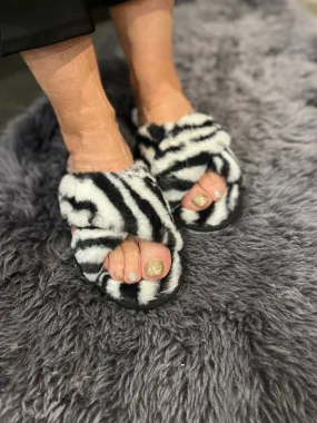 Fluffy Zebra Slippers