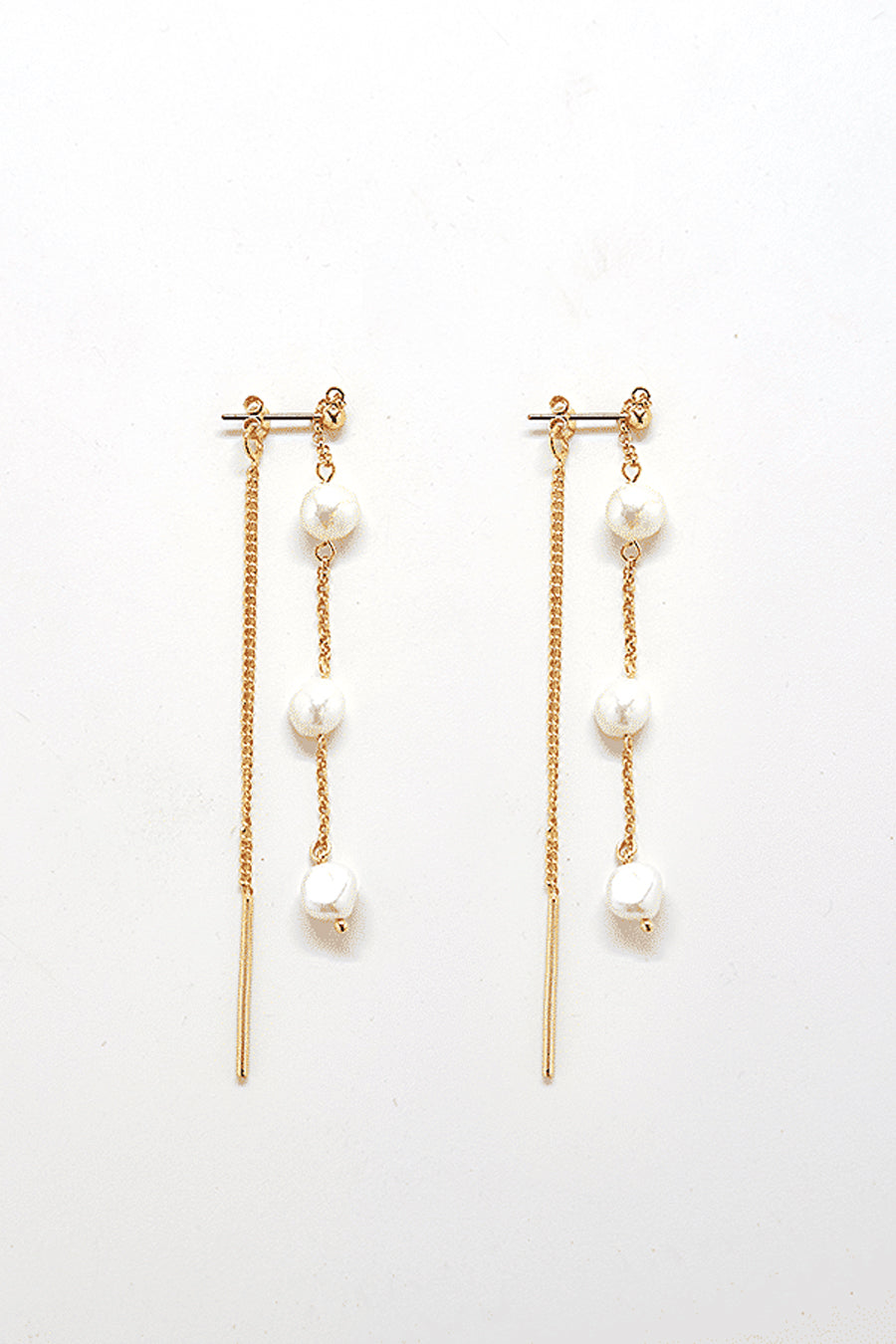 Gold Pearl Chain Earrings