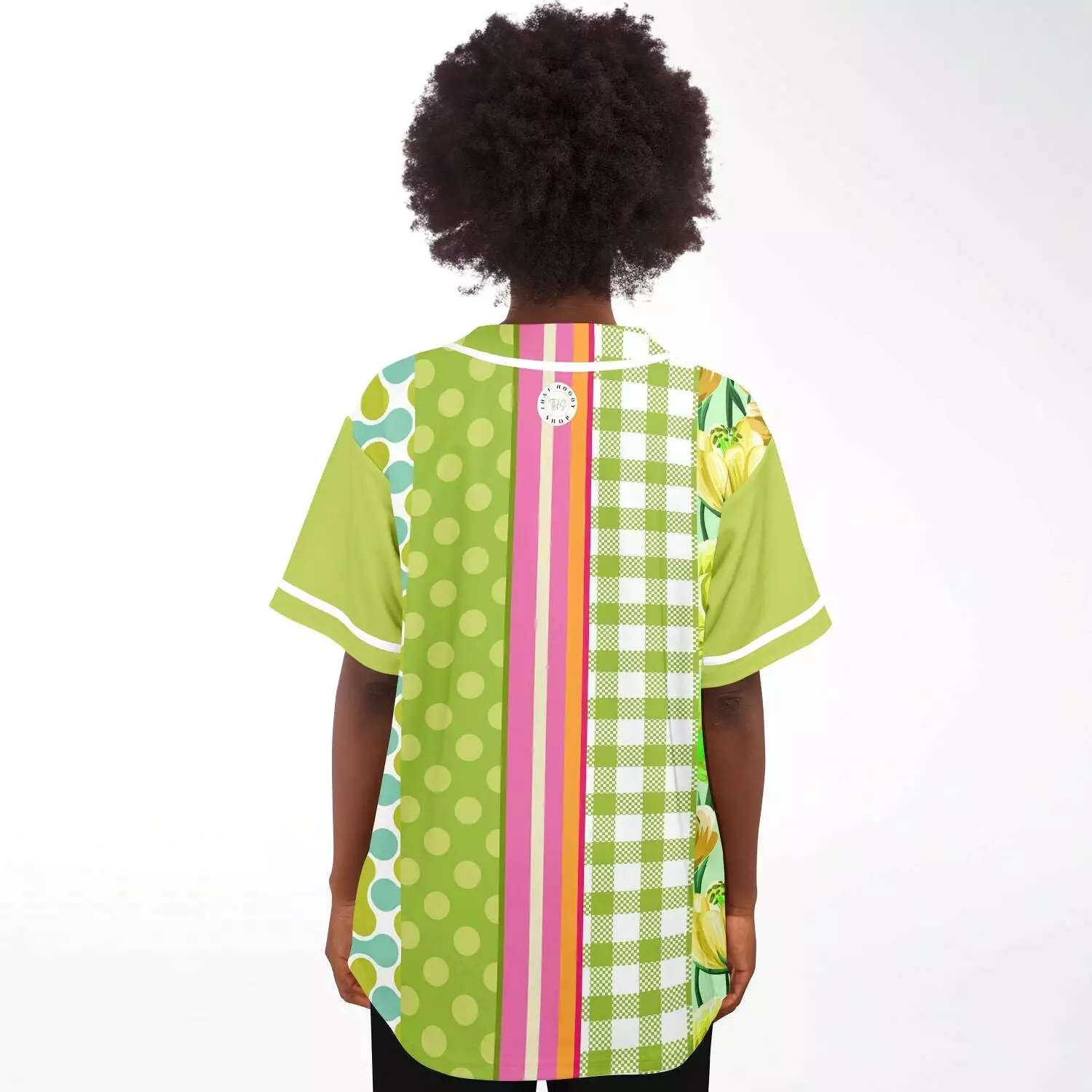 Green Anjou Pear Striped Patchwork Button Front Jersey