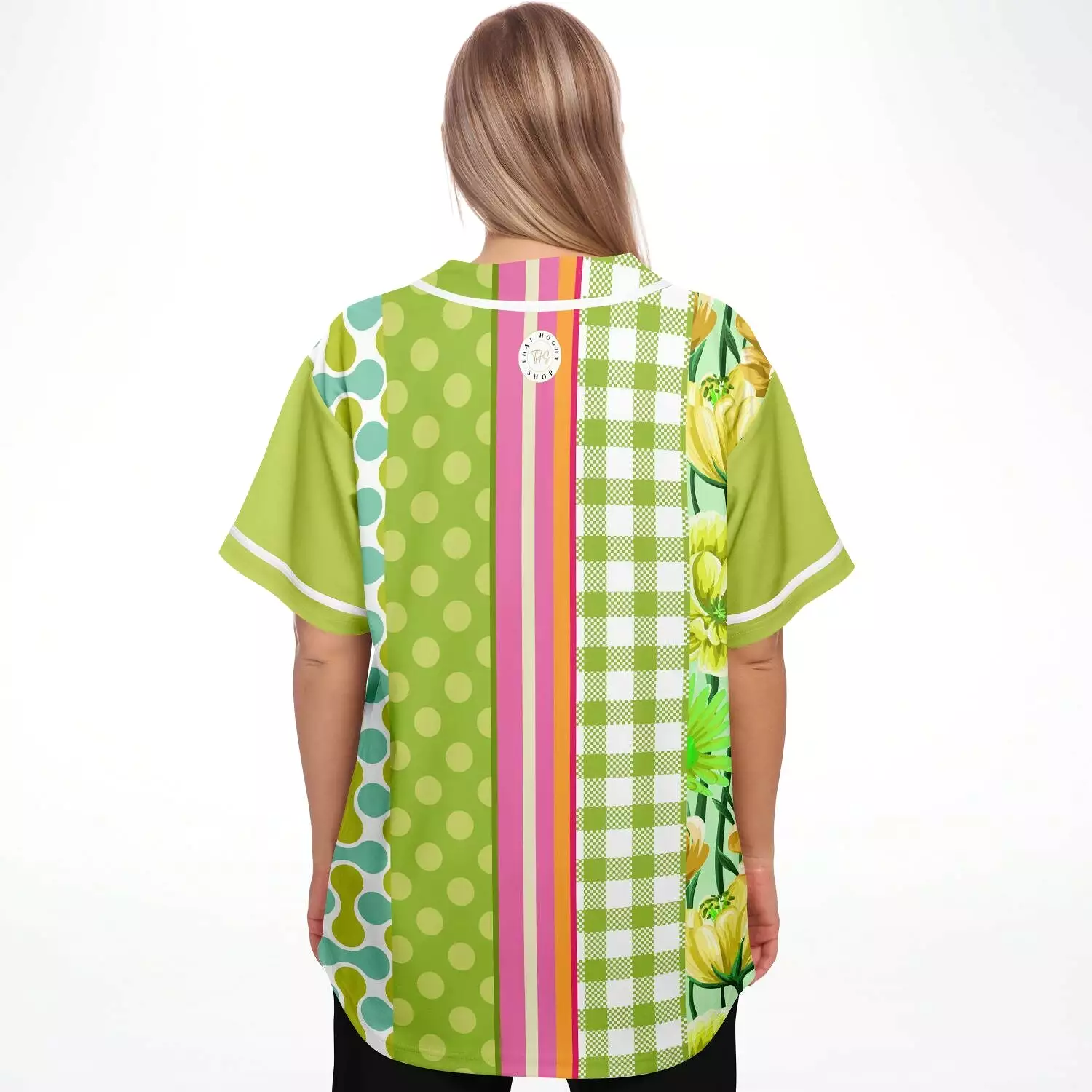 Green Anjou Pear Striped Patchwork Button Front Jersey