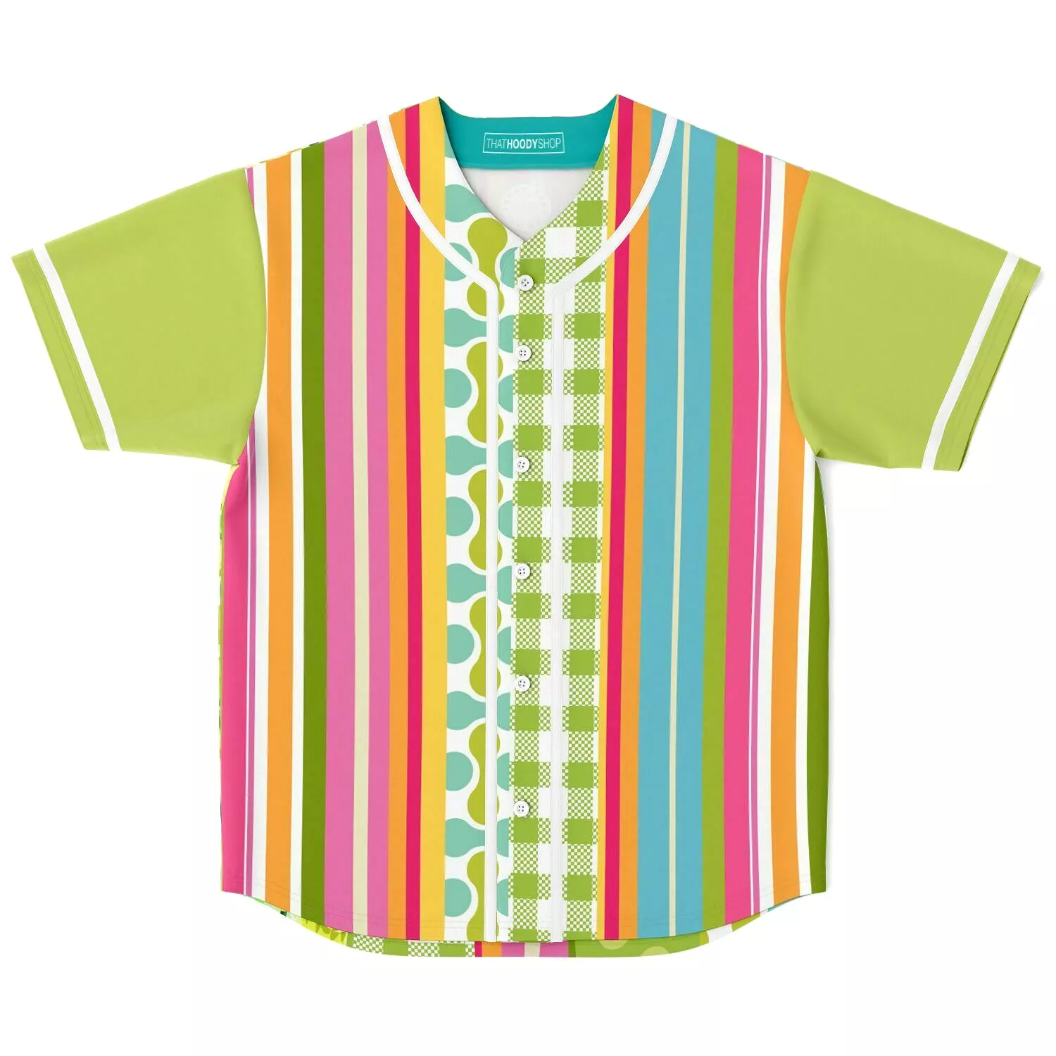 Green Anjou Pear Striped Patchwork Button Front Jersey