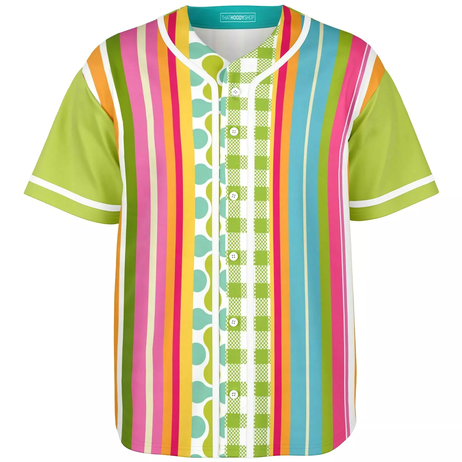 Green Anjou Pear Striped Patchwork Button Front Jersey