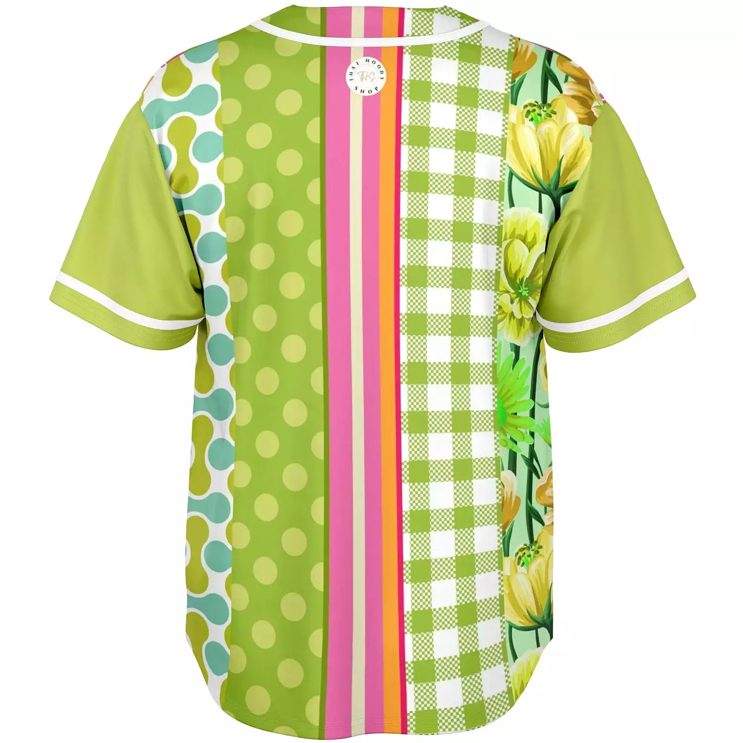 Green Anjou Pear Striped Patchwork Button Front Jersey