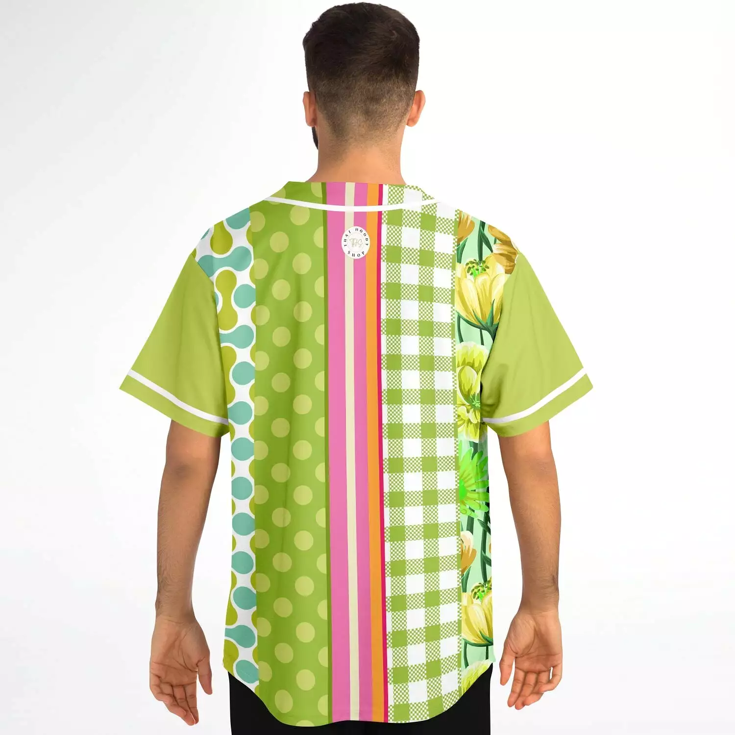 Green Anjou Pear Striped Patchwork Button Front Jersey