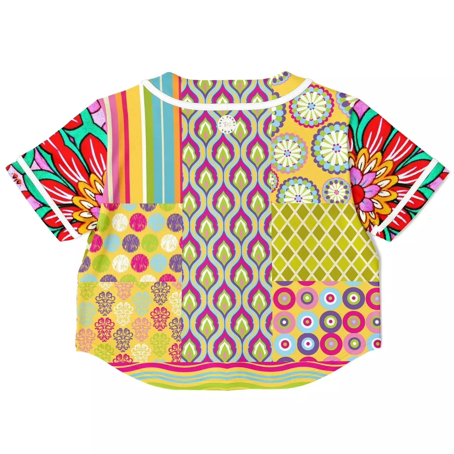 Hello Janis! Yellow Patchwork Cropped Button Front Jersey