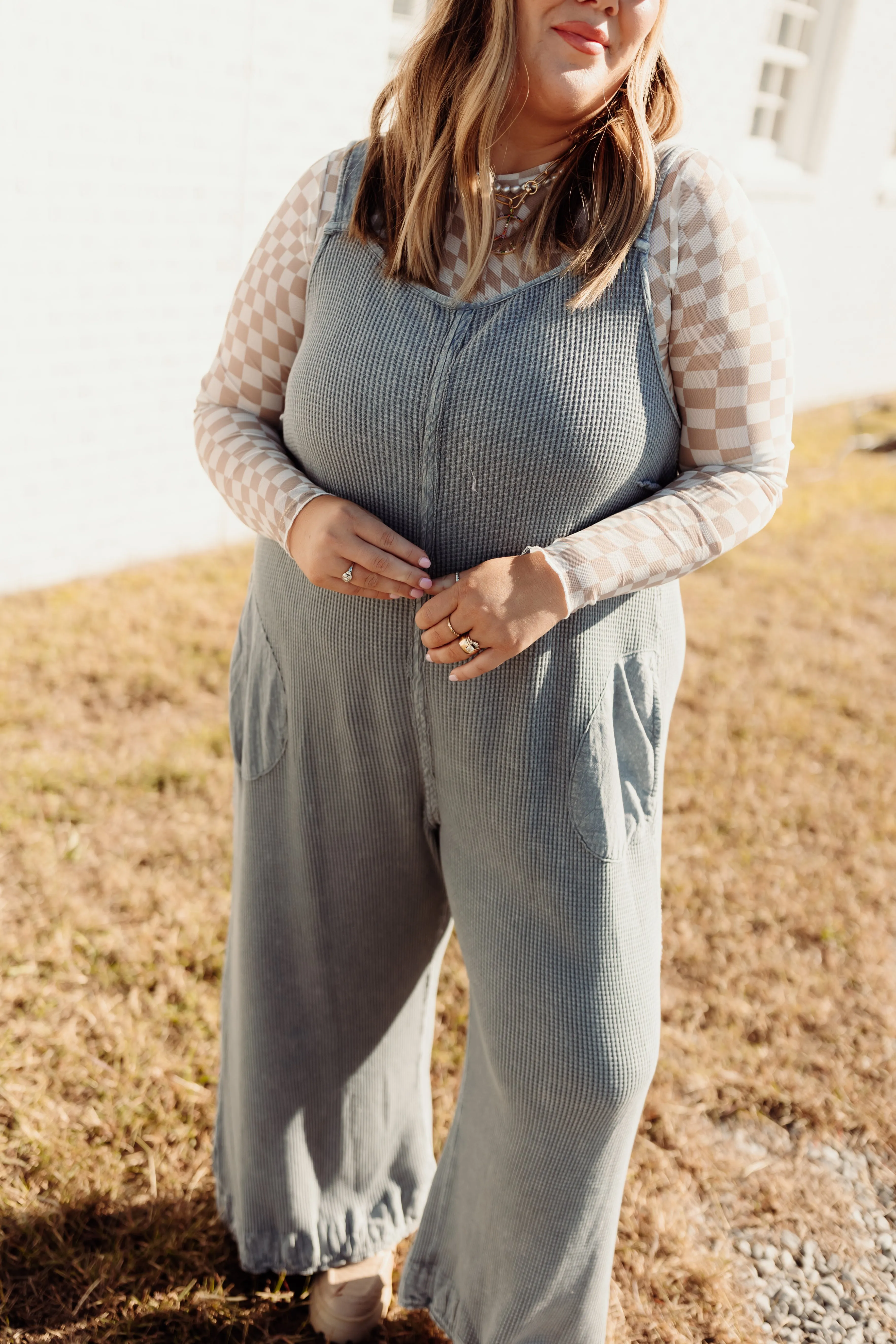 Ivory Taupe Checkered Mesh Long Sleeve Layering Top