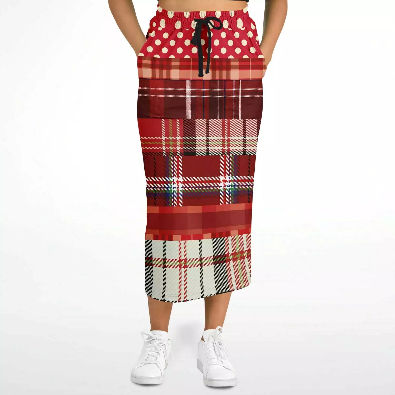 Jersey Salsa Plaid Patchwork Eco-Poly Long Pocket Skirt