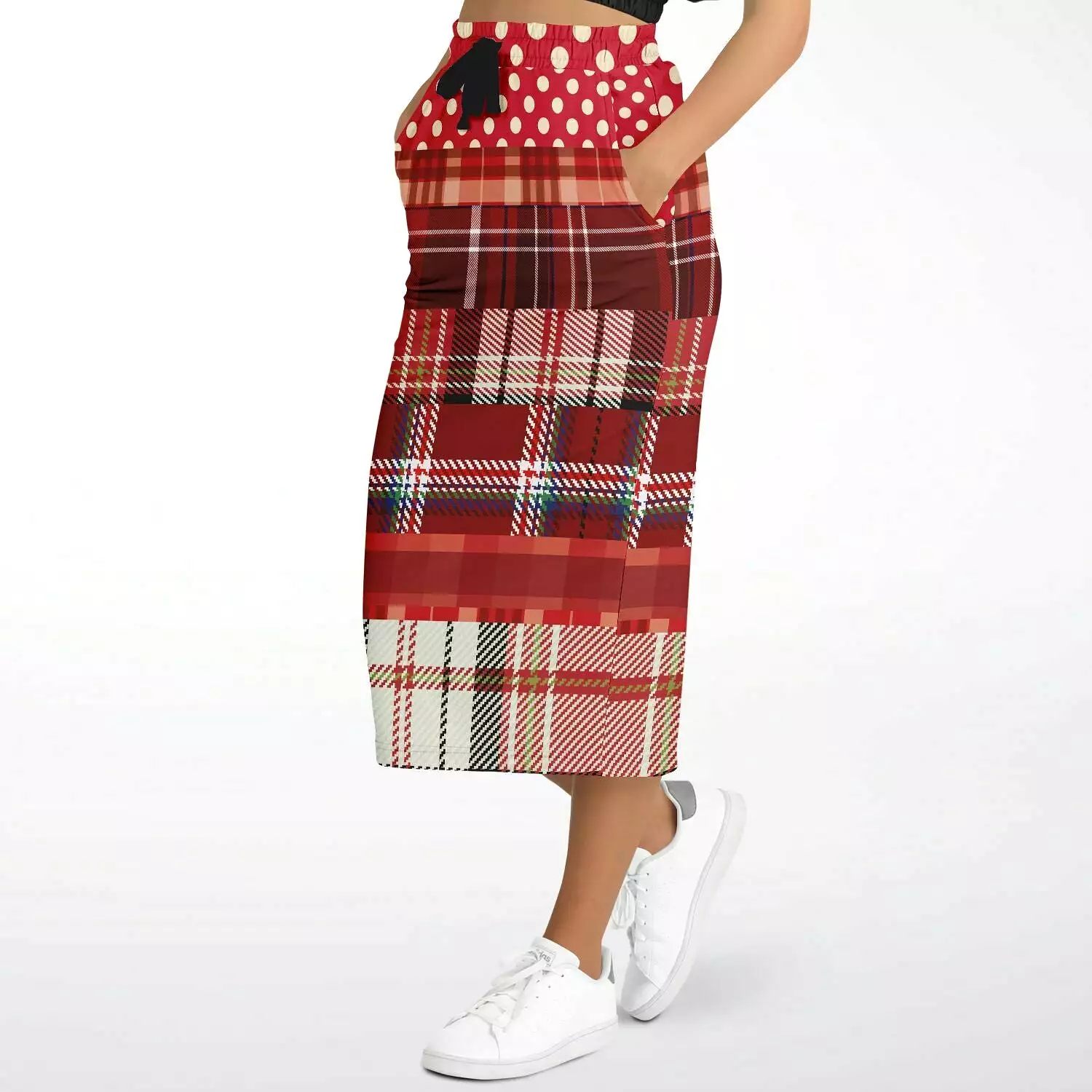 Jersey Salsa Plaid Patchwork Eco-Poly Long Pocket Skirt