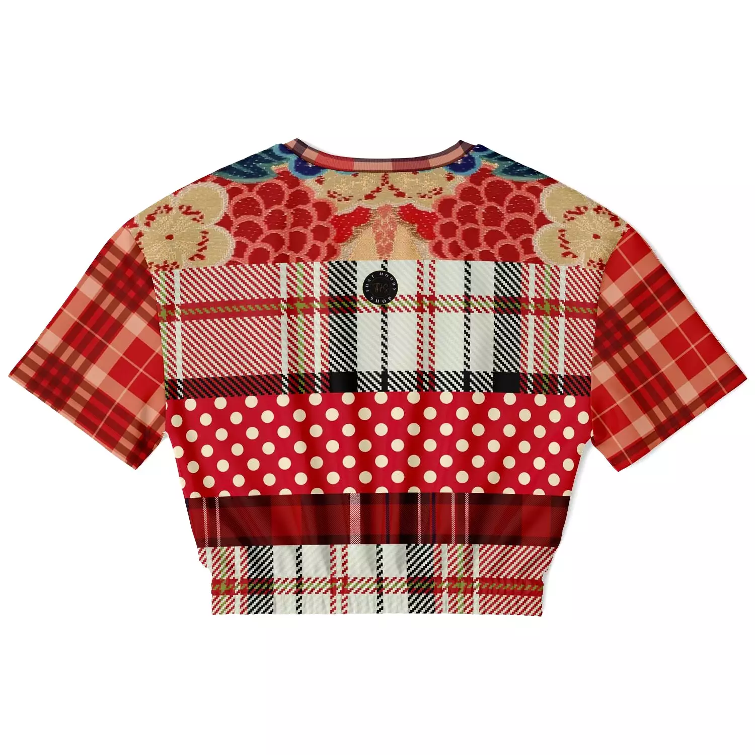 Jersey Salsa Red Plaid Short Sleeve Cropped Eco-Poly Sweater